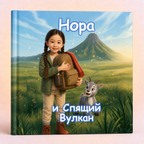 A hardcover children's book cover shown upright against a pale pink background. The cover features illustrated artwork of a smiling girl with braided hair holding a brown backpack, standing in a grassy field with a mountain behind her and a small gray goat at her side.